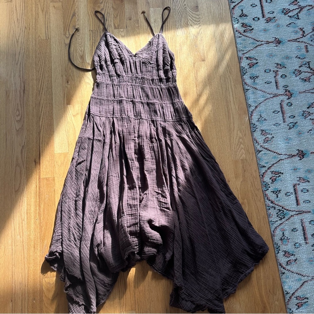 Free People Brown Dress with asymmetrical and frayed hem